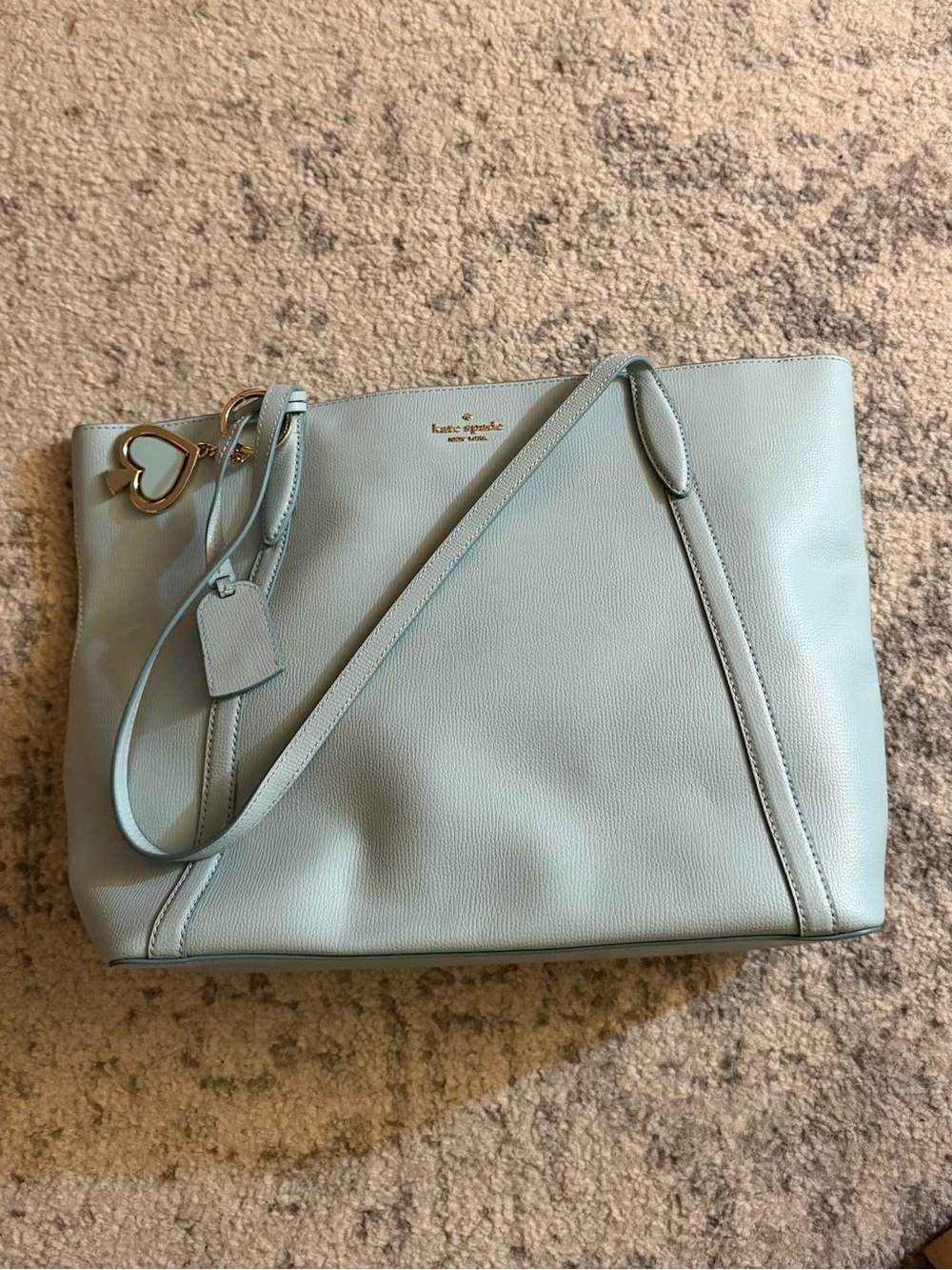 kate spade Light Mint Leather Tote with Heart Charm